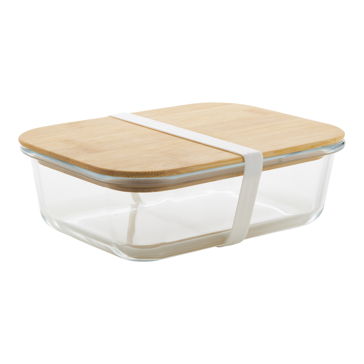 Boîte à lunch Vittata personnalisée en verre avec couvercle bambou, 800 ml imprimé avec logo