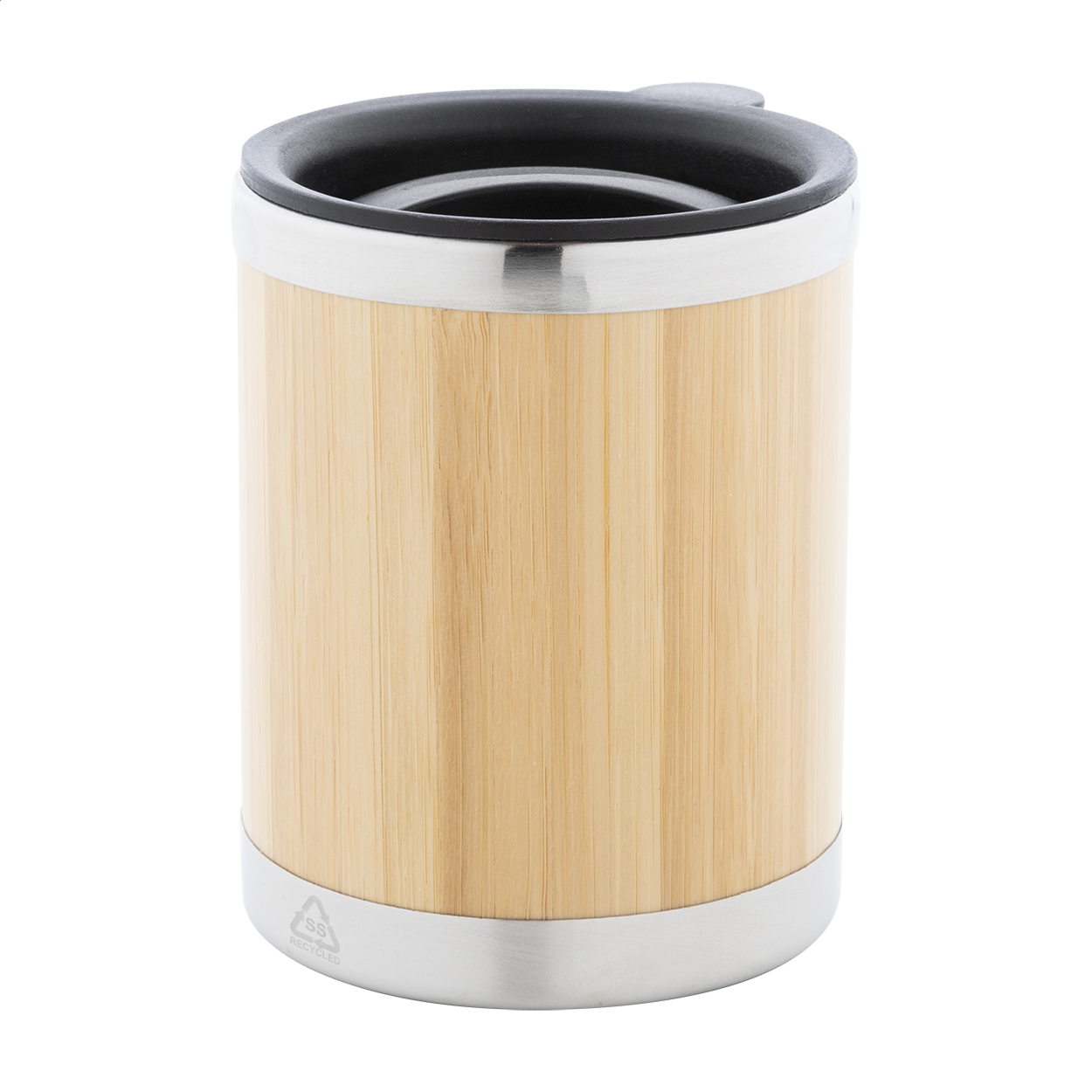 Mug isotherme Booka personnalisé en inox recyclé et bambou, 300 ml imprimé avec logo