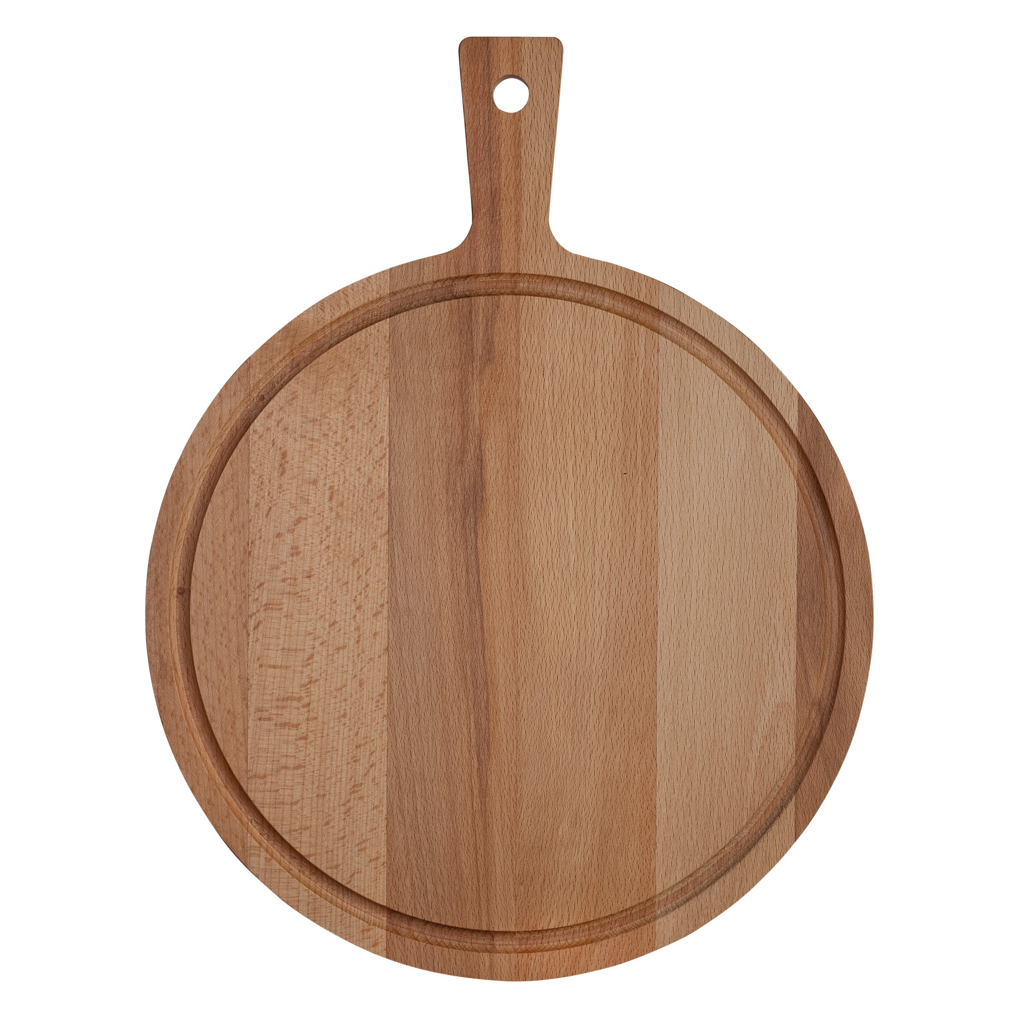 Planche ronde avec poignée et rigole à jus en hêtre de 31 cm de diamètre