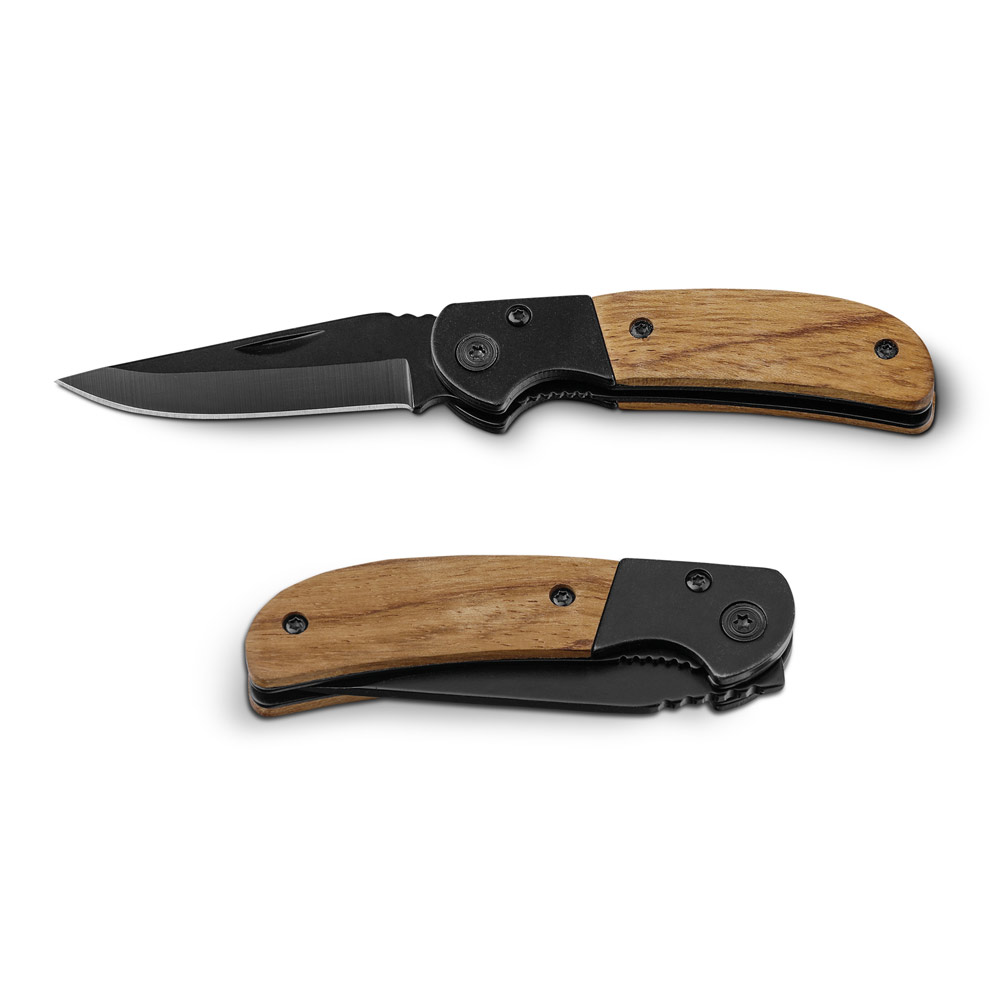 Couteau de poche en acier inoxydable et bois avec verrou de sécurité - Bouriège