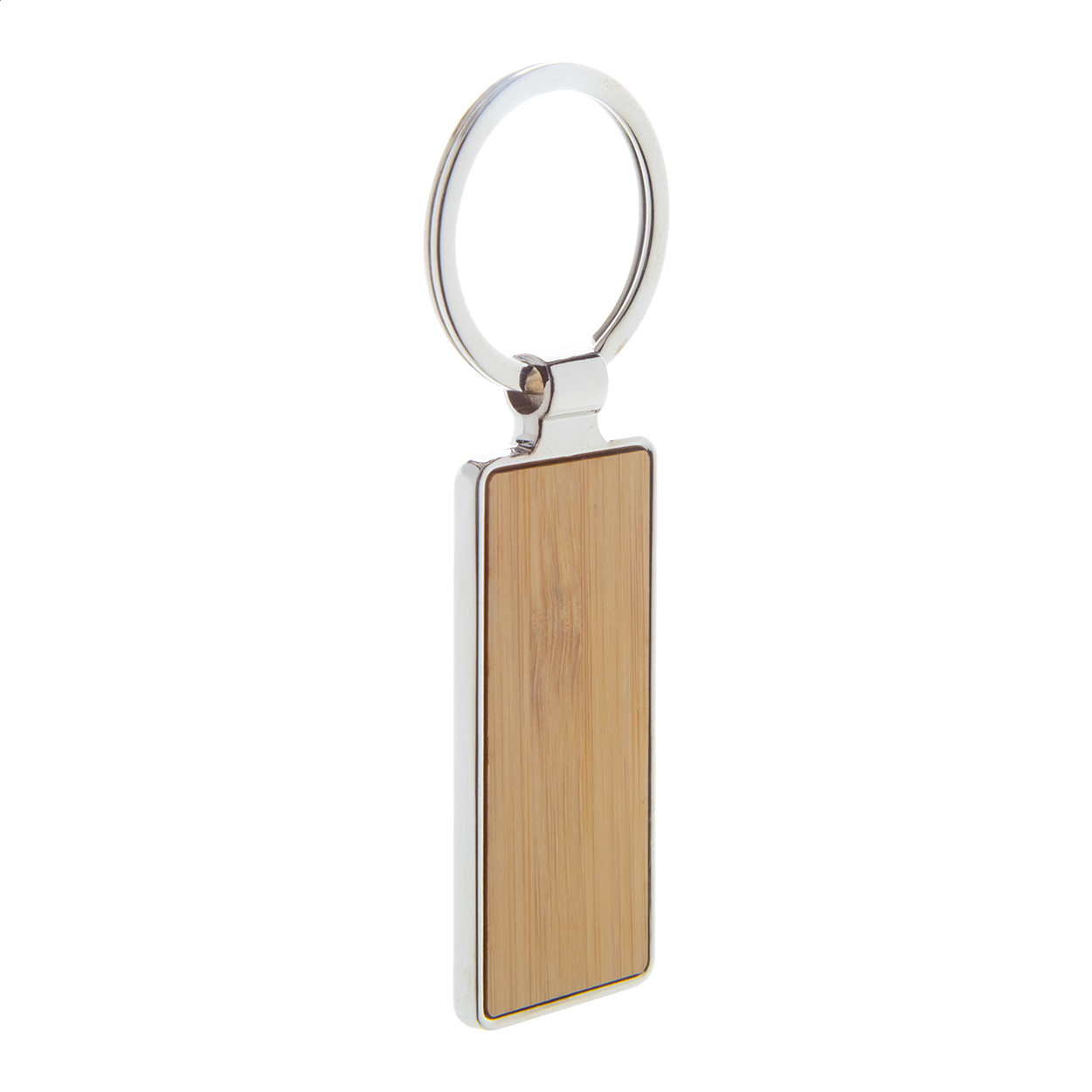 Porte-clés rectangulaire Sqorby personnalisé en métal et bambou imprimé avec logo