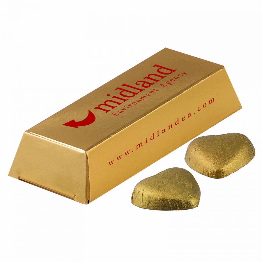 Mini Barre d'Or avec Impression Complète et 4 Cœurs en Chocolat - Château-Chinon - Zaprinta France