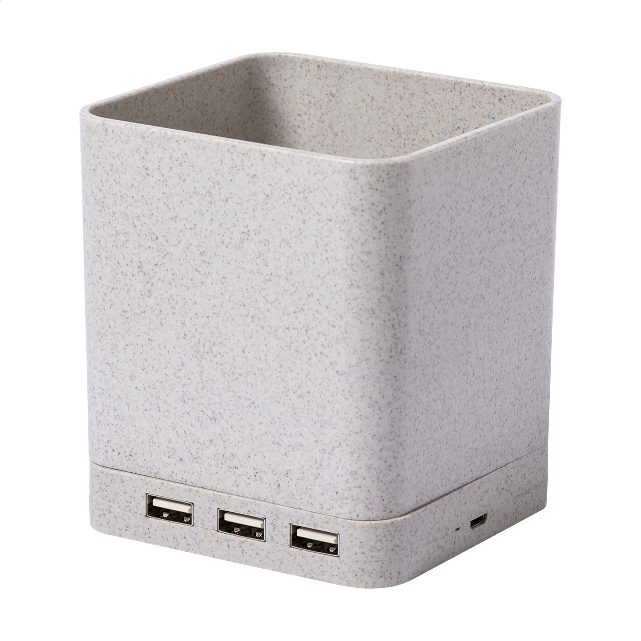 Pot à crayons multifonction Ampdesk avec chargeur sans fil et hub USB imprimé avec logo