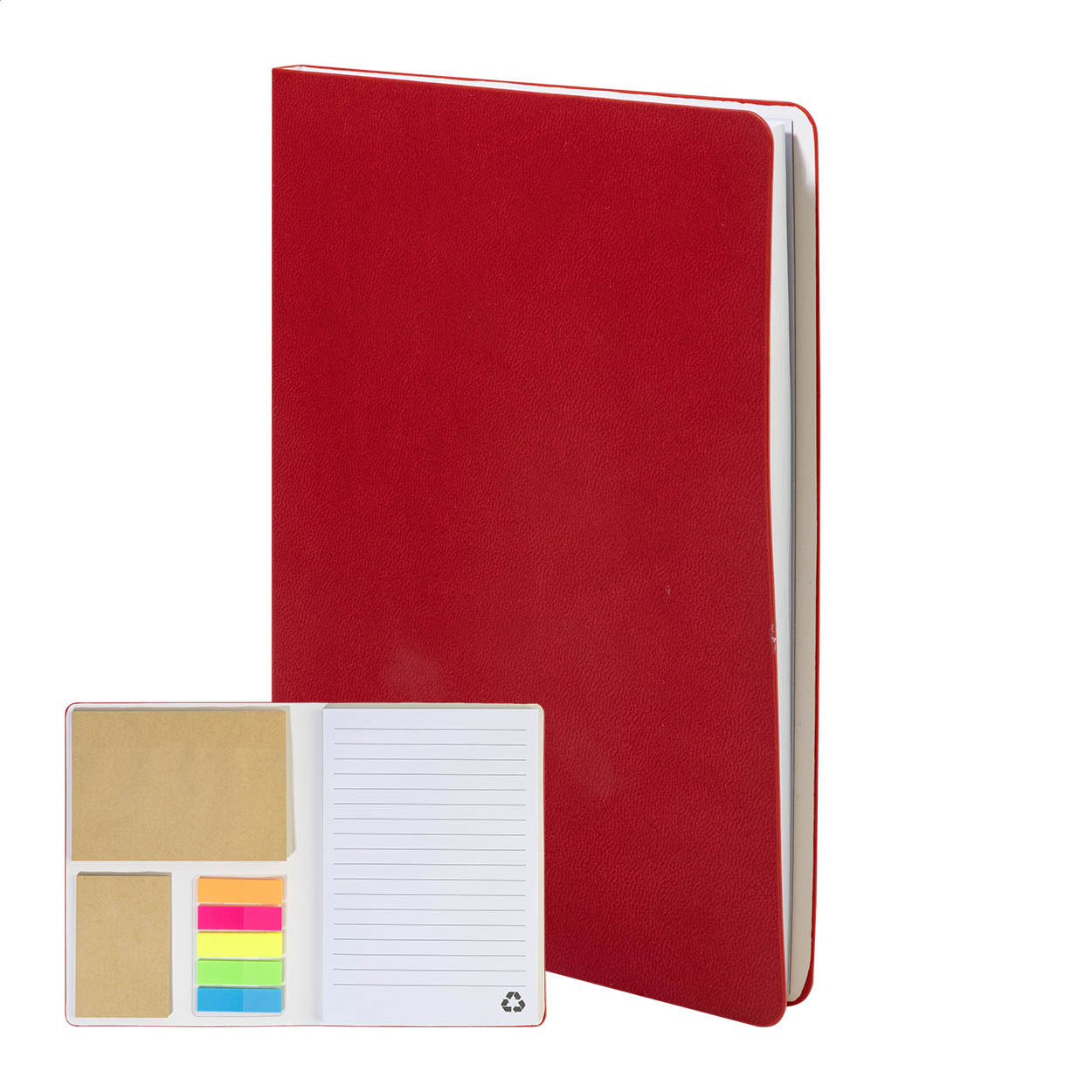 Carnet B6 Krappuk personnalisé en PU recyclé avec post-it et marque-pages imprimé avec logo