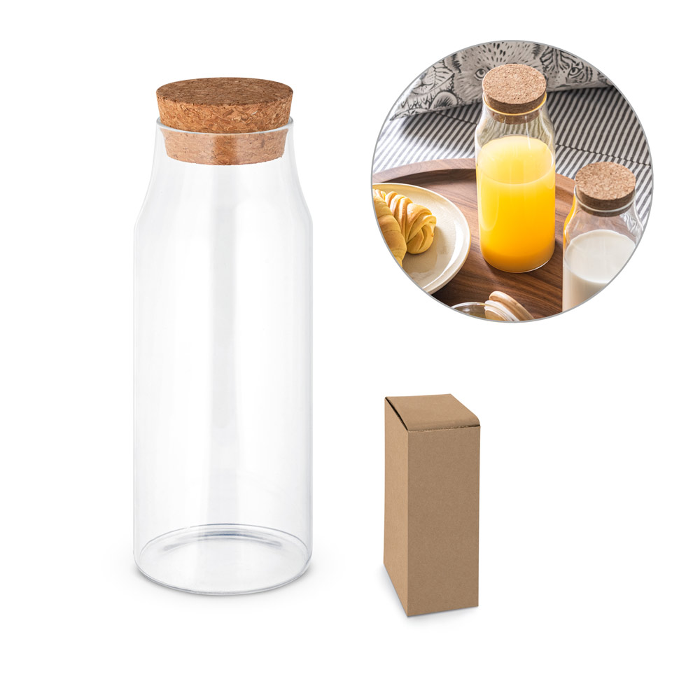 Bouteille en verre borosilicaté avec couvercle en liège 1000ml - Bourganeuf