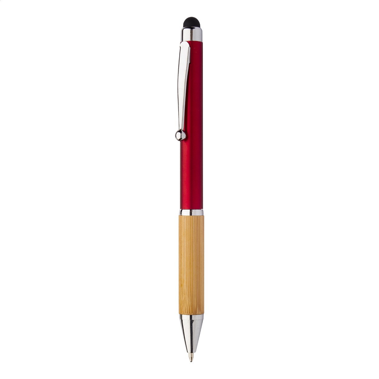 Stylo bille tactile Bollys personnalisé, grip bambou et finition métallisée