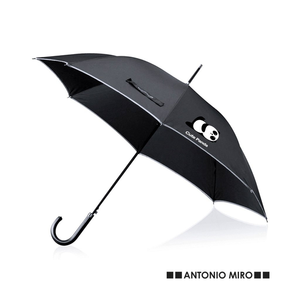 Parapluie noir personnalisé 100 cm poignée en cuir - Eliott