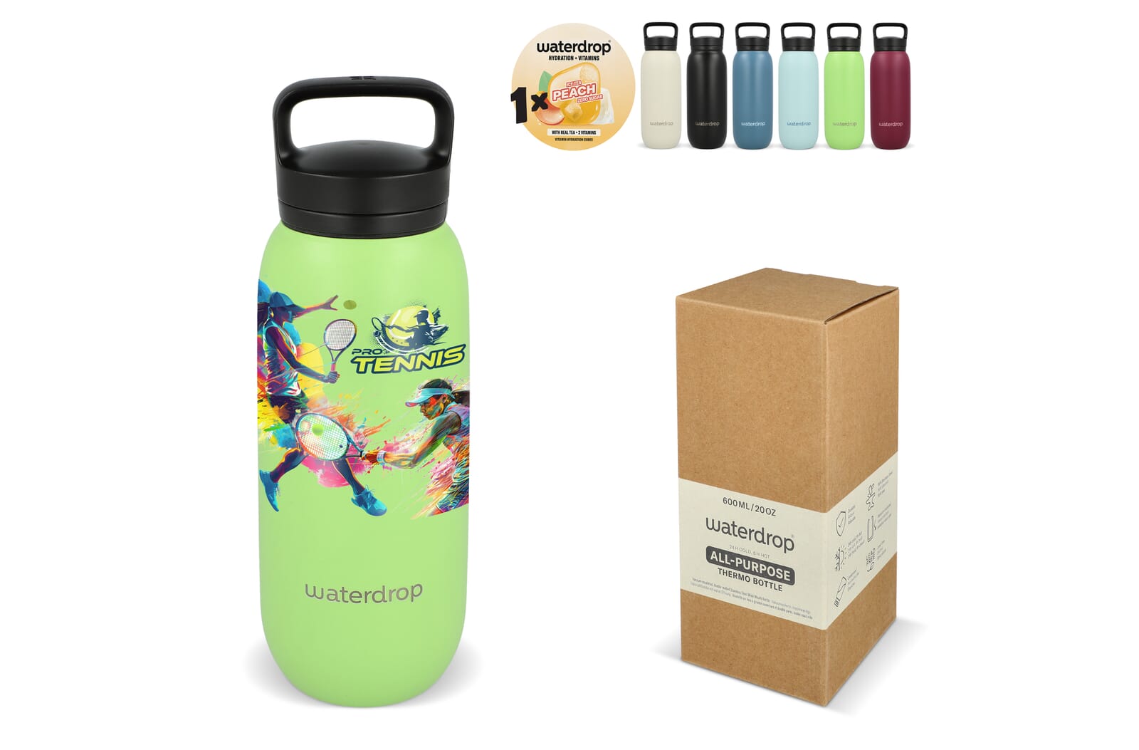 Bouteille Thermo Polyvalente Waterdrop avec Bouton Poussoir de 600ml