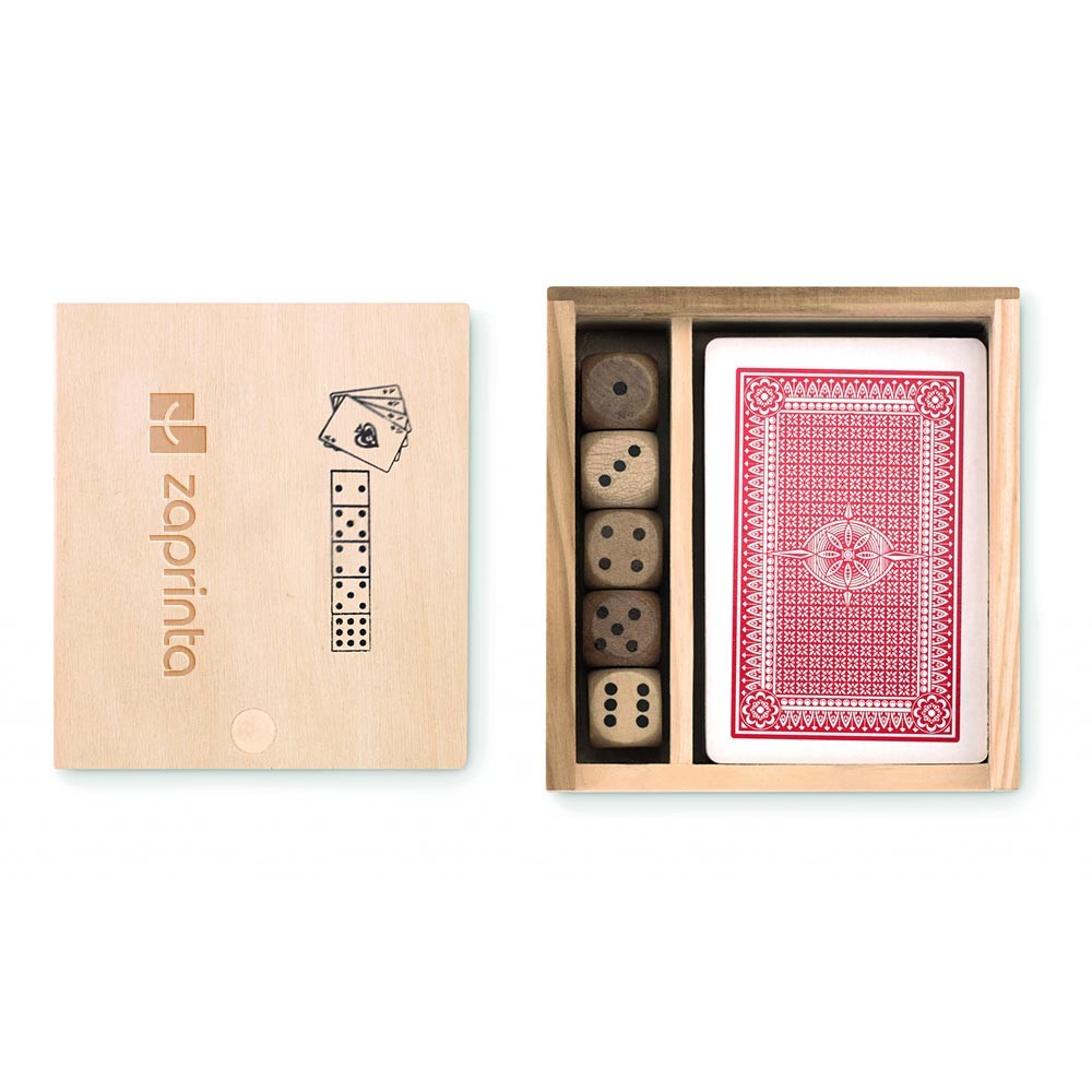Ensemble de cartes et dés en boîte de bois - Mentque-Nortbécourt