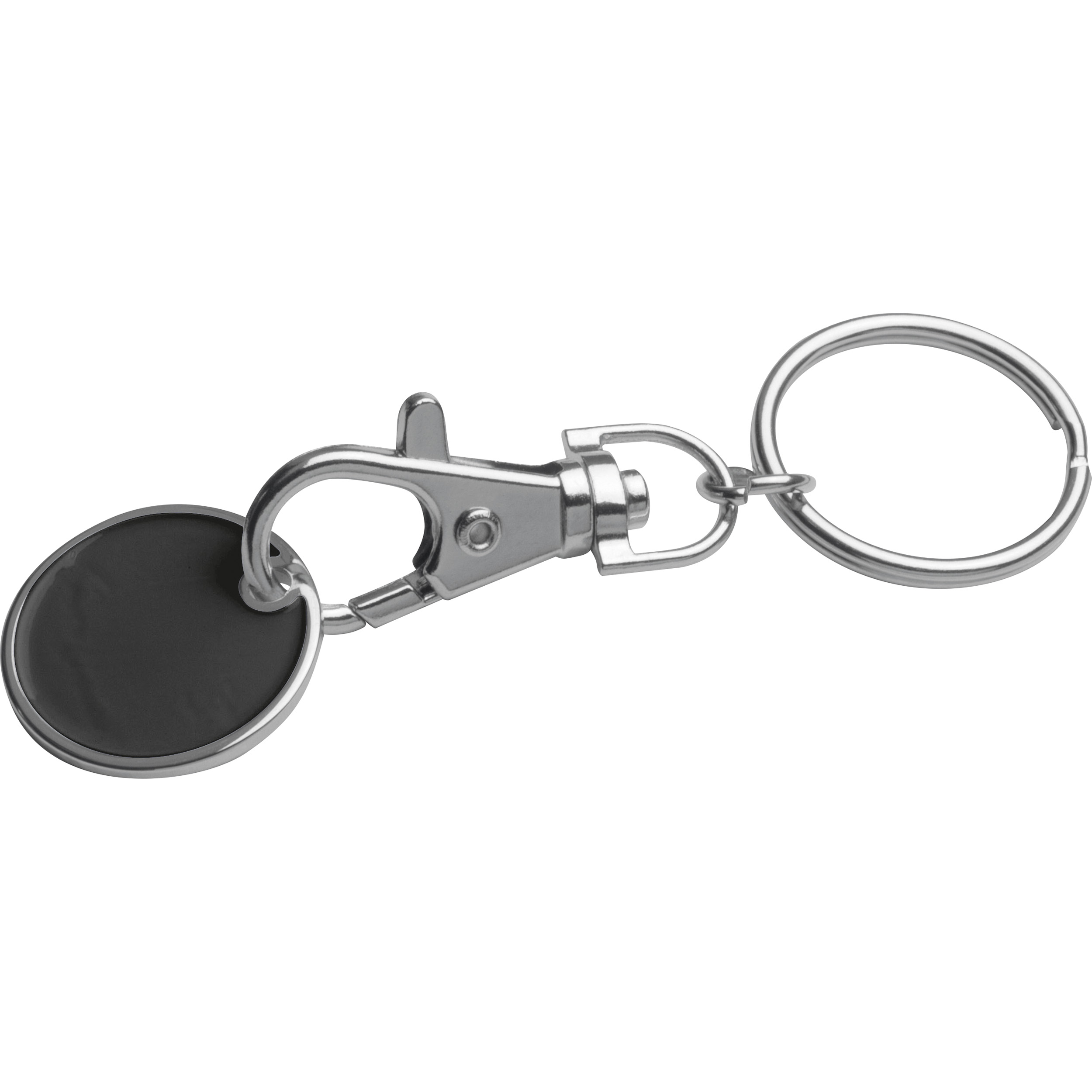 Porte-clés en métal gravé avec logo, mousqueton et pièce pour chariot de courses - Belvès