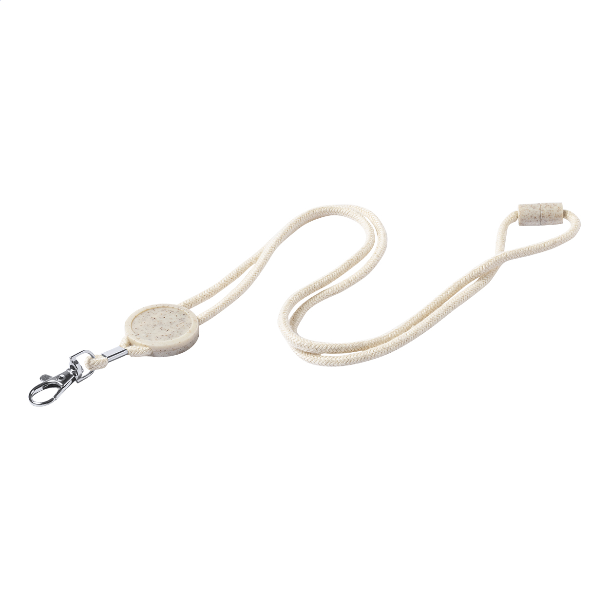 Lanyard Strico personnalisé en coton avec badge rond en paille de blé imprimé avec logo