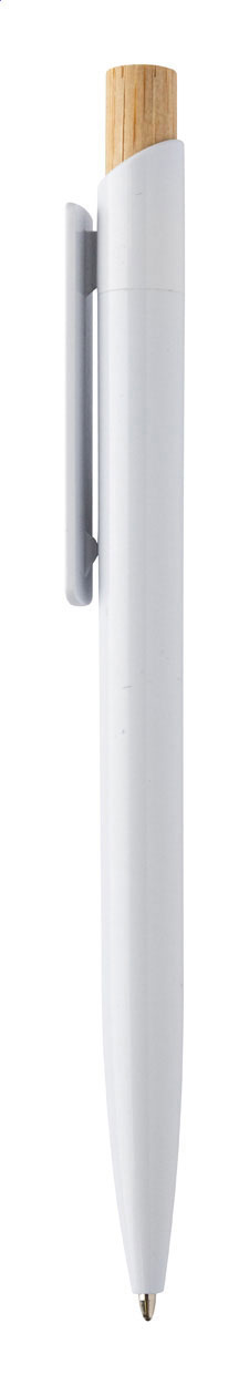 Stylo à bille en plastique recyclé avec bouton en bambou - Caëstre