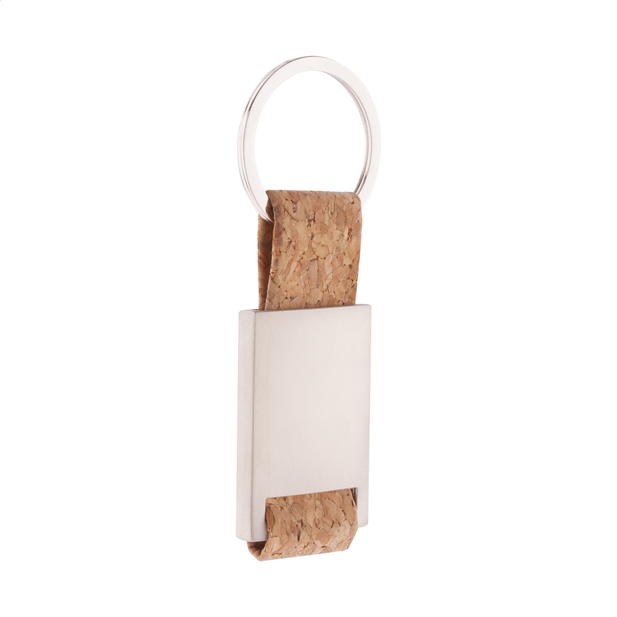 Porte-clés Cortica personnalisé en métal avec sangle en liège naturel imprimé avec logo