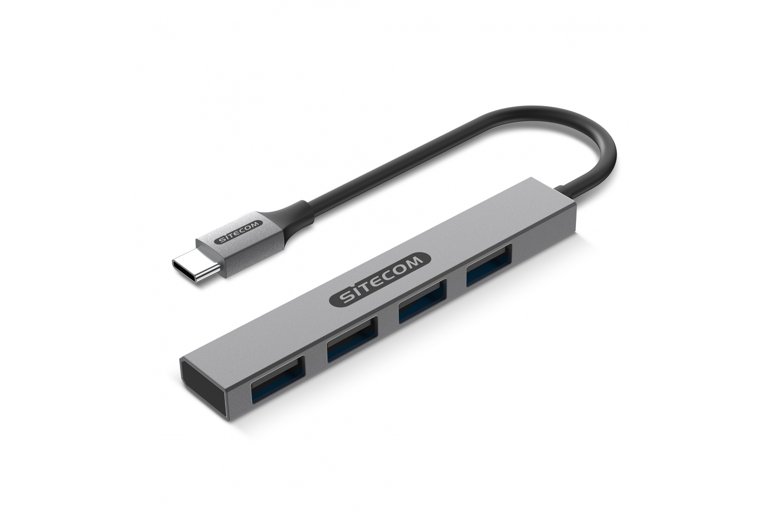 Nano Hub USB-C vers 4x USB-A - Flat imprimé avec logo