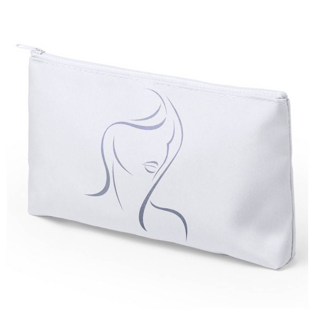 Trousse de toilette personnalisée rectangulaire avec fermeture éclair blanche 19 x 10 x 2,5 cm - Carla - Zaprinta France