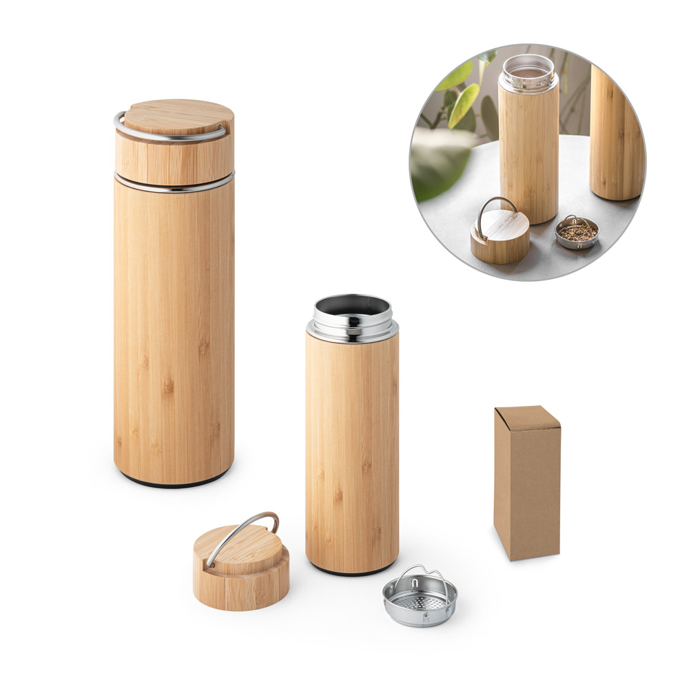 Bouteille thermique en bambou et acier inoxydable avec infuseur à thé - Coulommiers - Zaprinta France