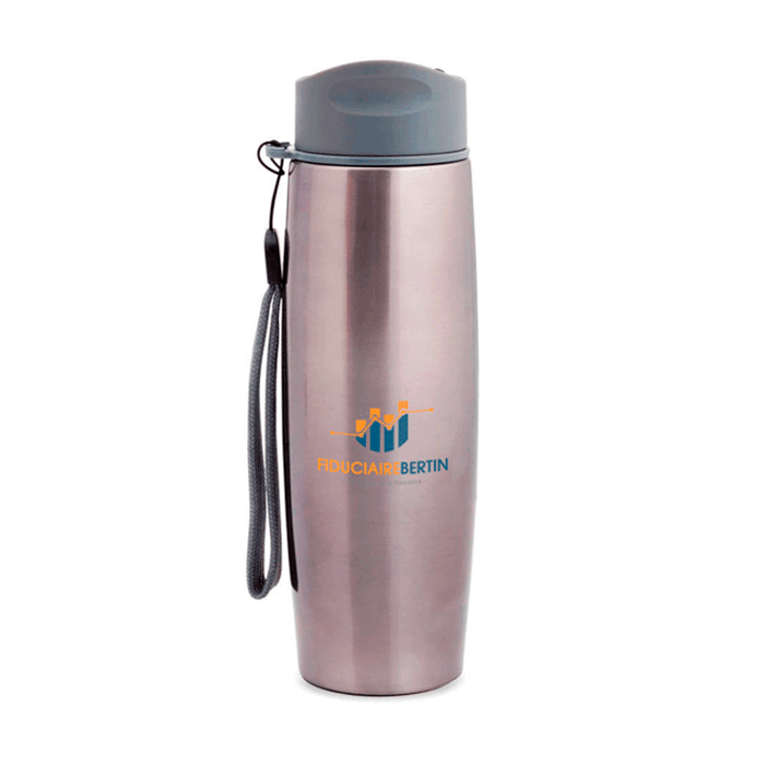 Thermos personnalisé en inox avec dragonne