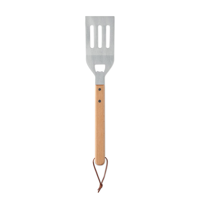 Spatule BBQ en bois de hêtre avec ouvre-bouteille intégré - Ayette imprimé avec logo