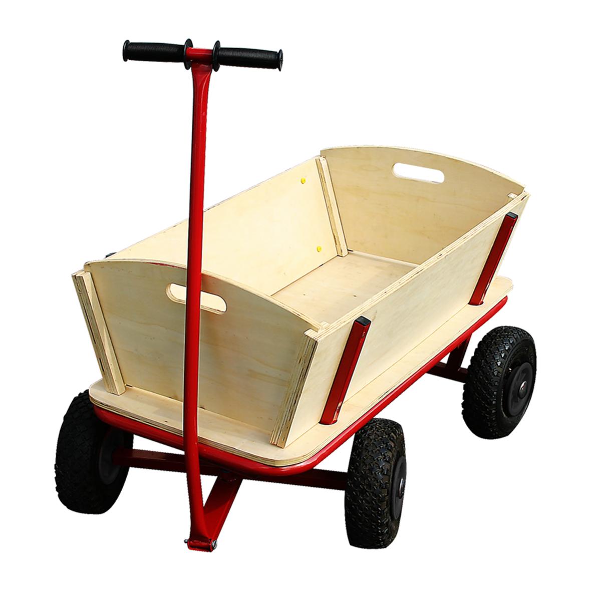 Grand chariot à main en panneau MDF avec peinture rouge, cadre en tige de fer de 25 mm et poignée revêtue de caoutchouc - Bignan - Zaprinta France