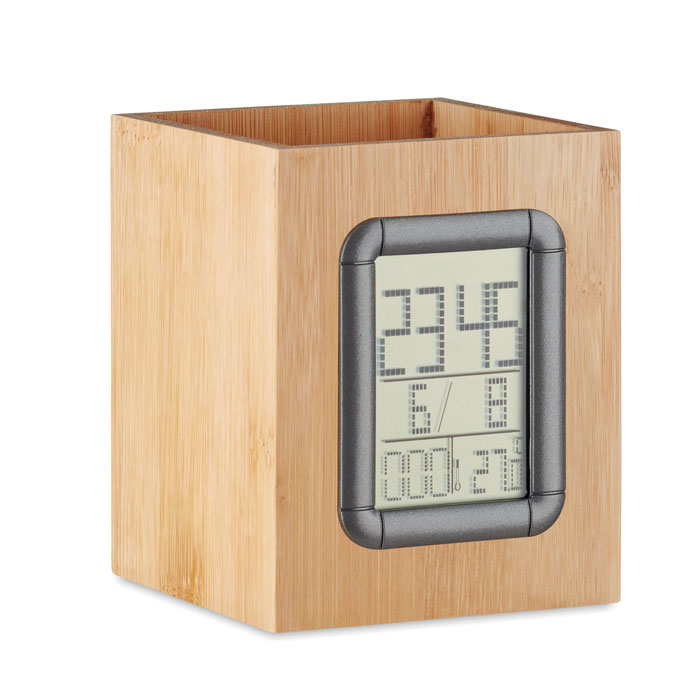 Porte-stylo en bambou avec réveil de calendrier Thermomètre - Arcangues - Zaprinta France