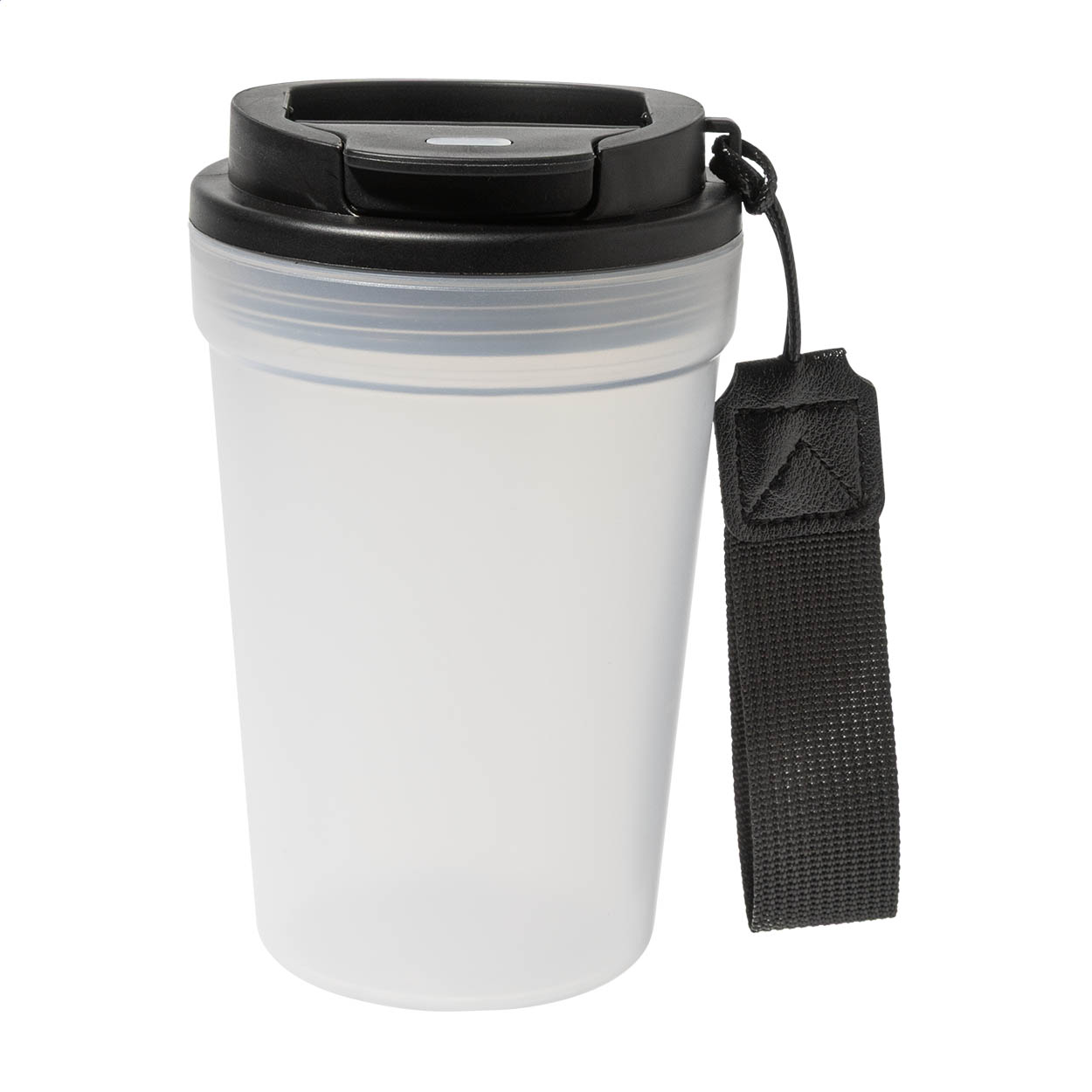 Gobelet de voyage Frobbu personnalisé en PP dépoli avec dragonne, 400 ml