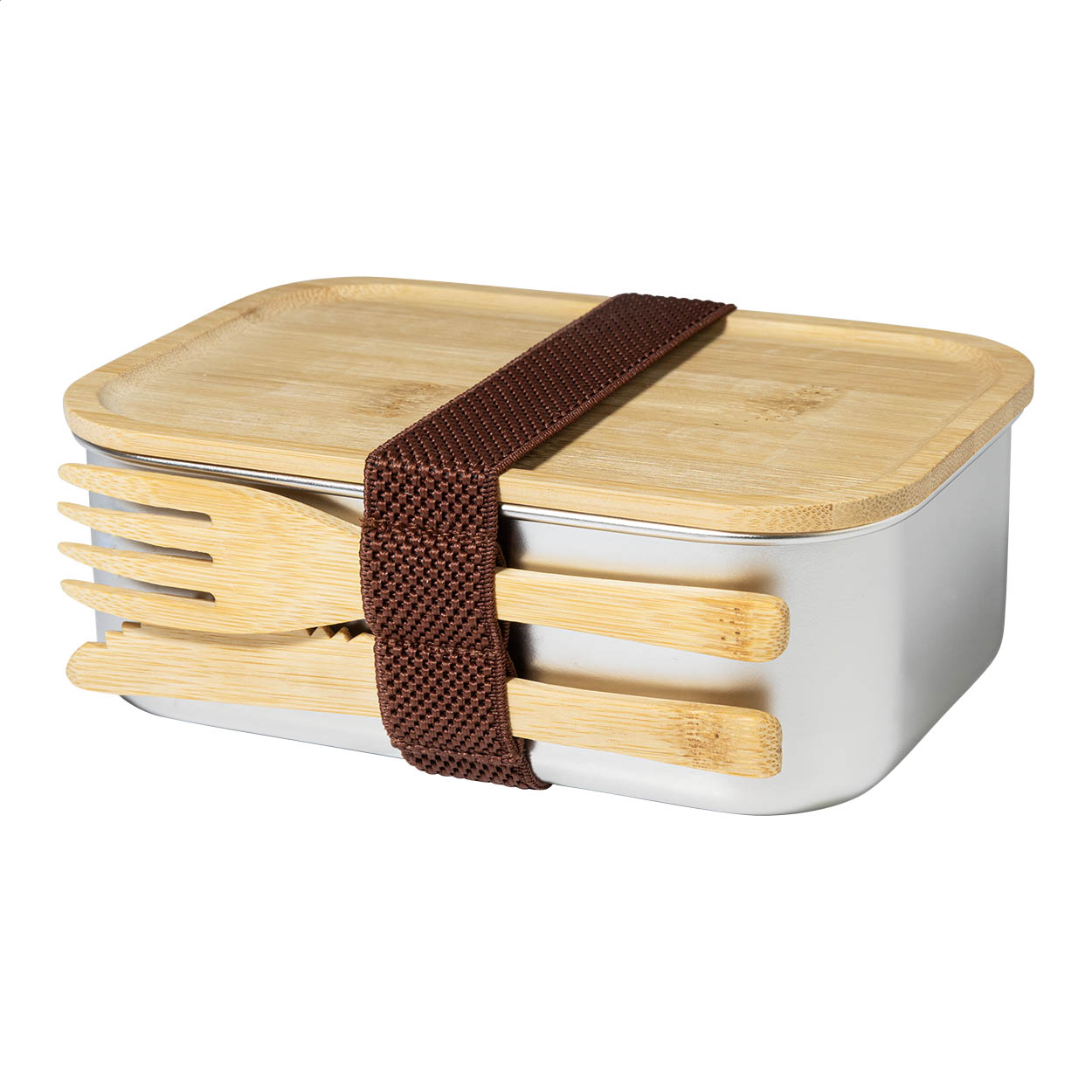 Lunch box Curroca personnalisée en inox avec couvercle en bambou imprimé avec logo
