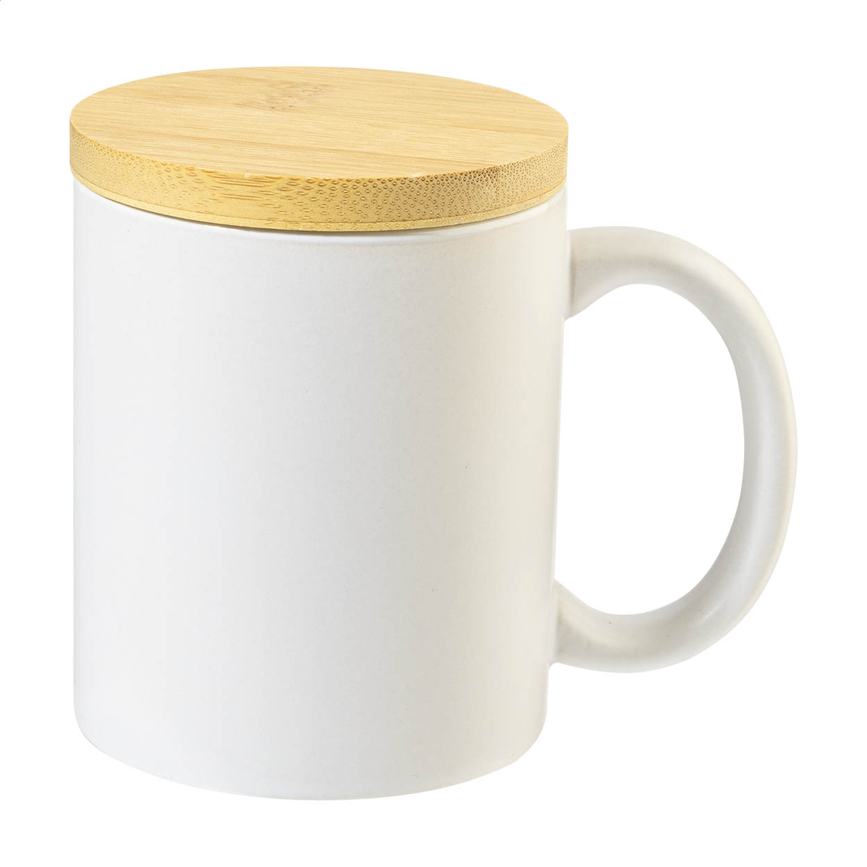Mug Borgen personnalisé en céramique mate avec couvercle bambou, 370 ml