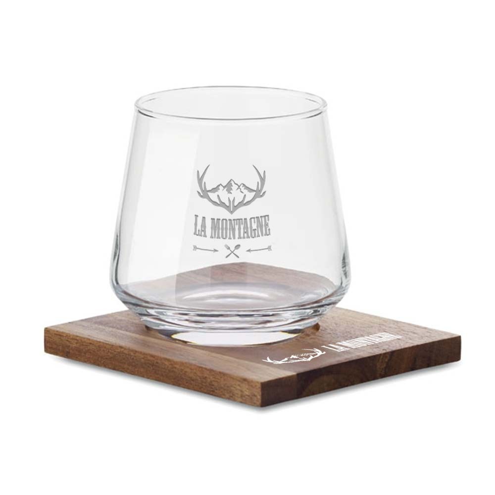 Ensemble de verres à whisky avec sous-verres en bois d'acacia - Sucy-en-Brie