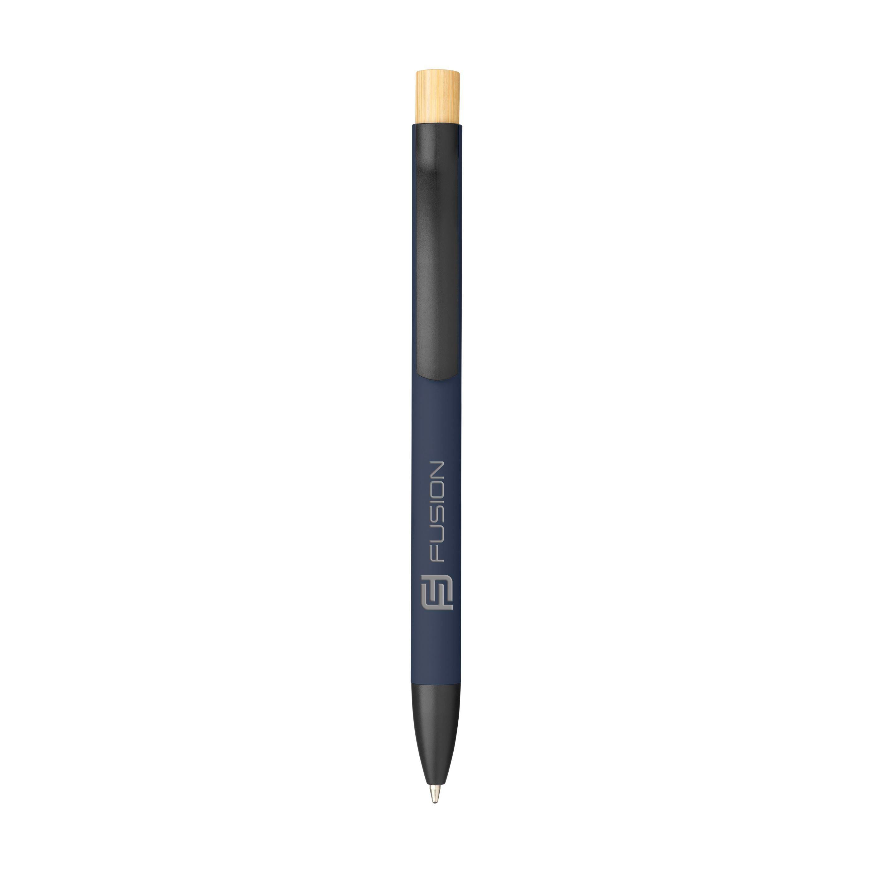 Stylo bille Trend Soft Touch personnalisé en aluminium, bouton bambou imprimé avec logo