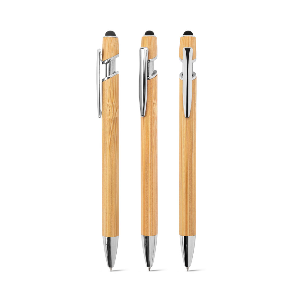 NEIL BAMBOO. Stylo à bille en bambou avec finition en aluminium chromé