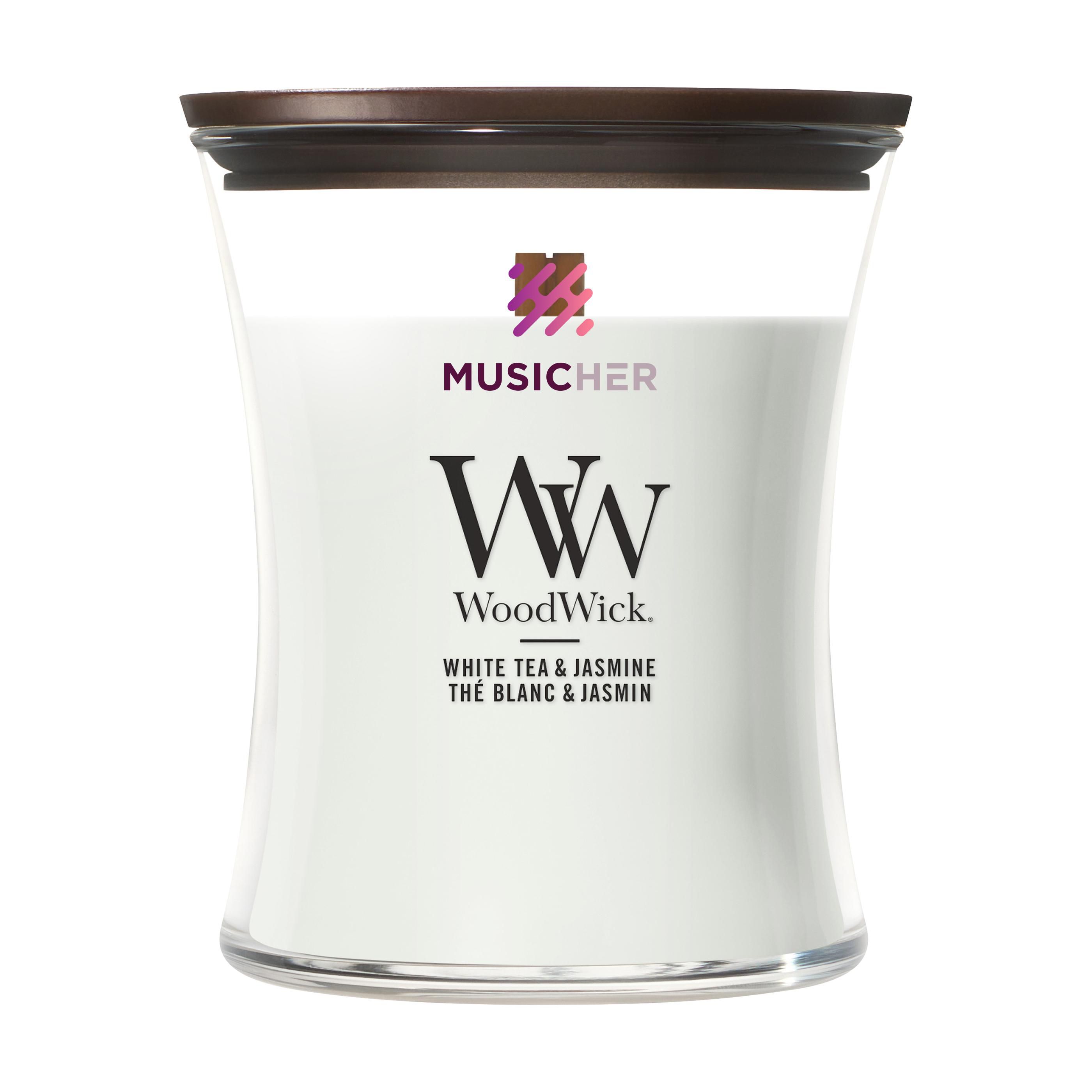 Bougie parfumée WoodWick Thé Blanc & Jasmin Medium