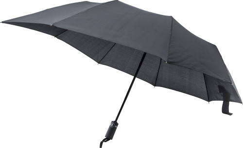 Parapluie automatique en pongee (190T) à neuf panneaux. Le dos du parapluie est prolongé pour garder un sac à dos sec. Armature en métal et fibre de verre et manche en plastique. Résistant aux intempéries. - Montpeyroux