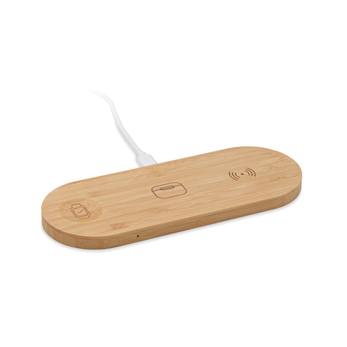 Chargeur sans fil 3-en-1 en bambou - Guigneville
