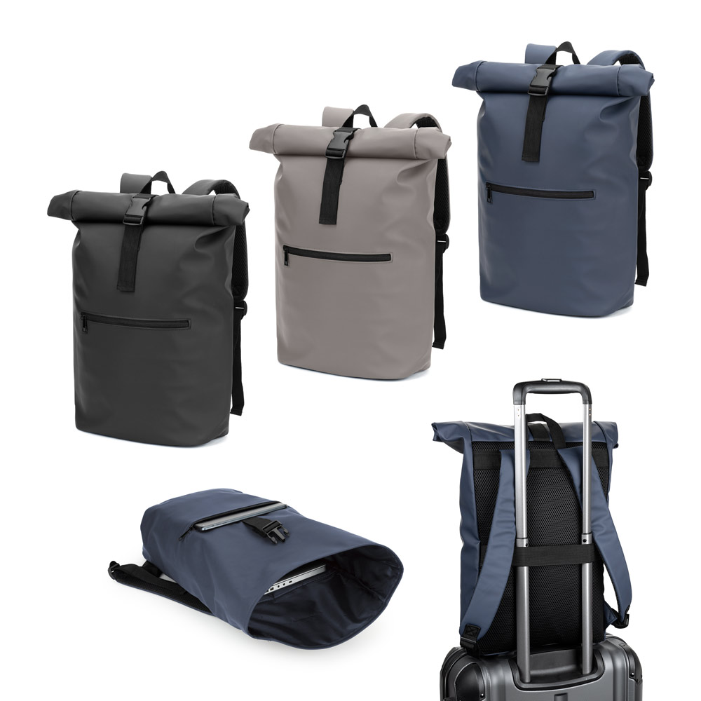 PORTLAND. Sac à dos PU avec fermeture roulée et compartiment pour ordinateur portable 16"
