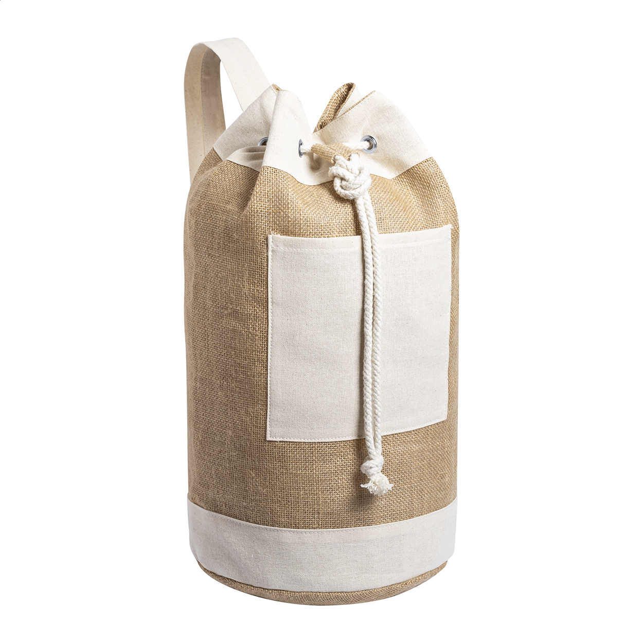 Sac marin Balandra personnalisé en jute avec poche avant en coton