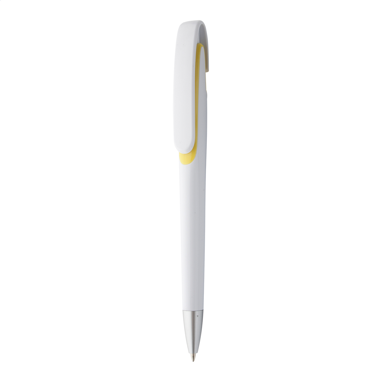 Stylo bille Serval personnalisé, corps blanc et pointe argentée imprimé avec logo