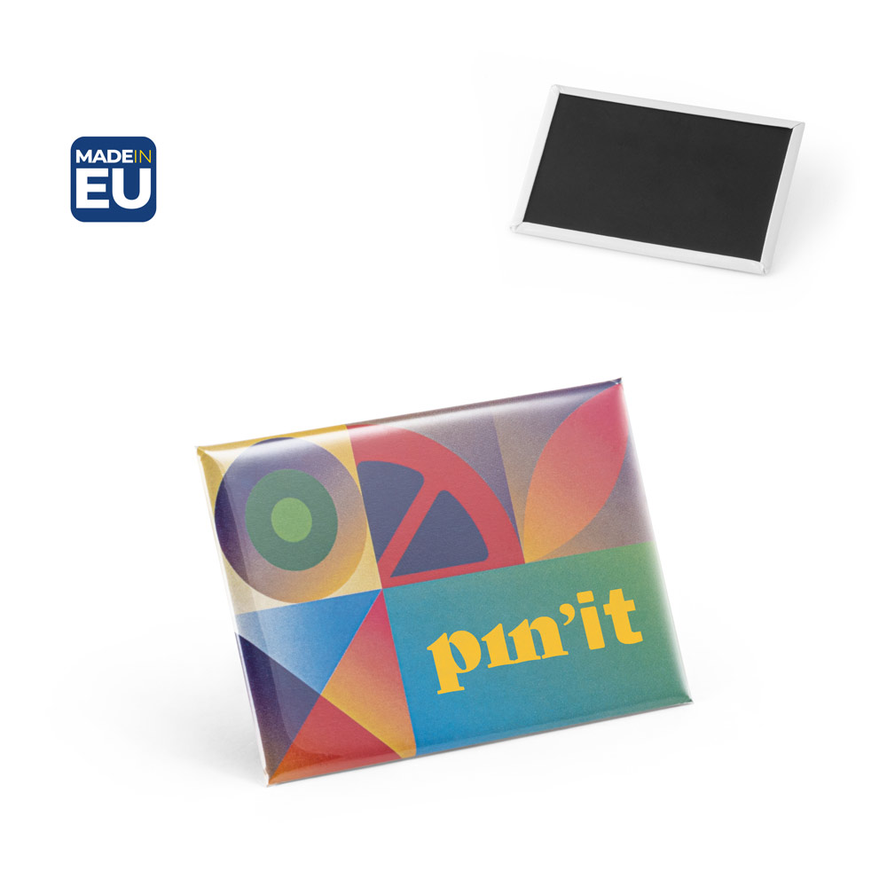 Badge Button P'IN 15 magnétique rectangulaire personnalisé, 80 × 53 mm