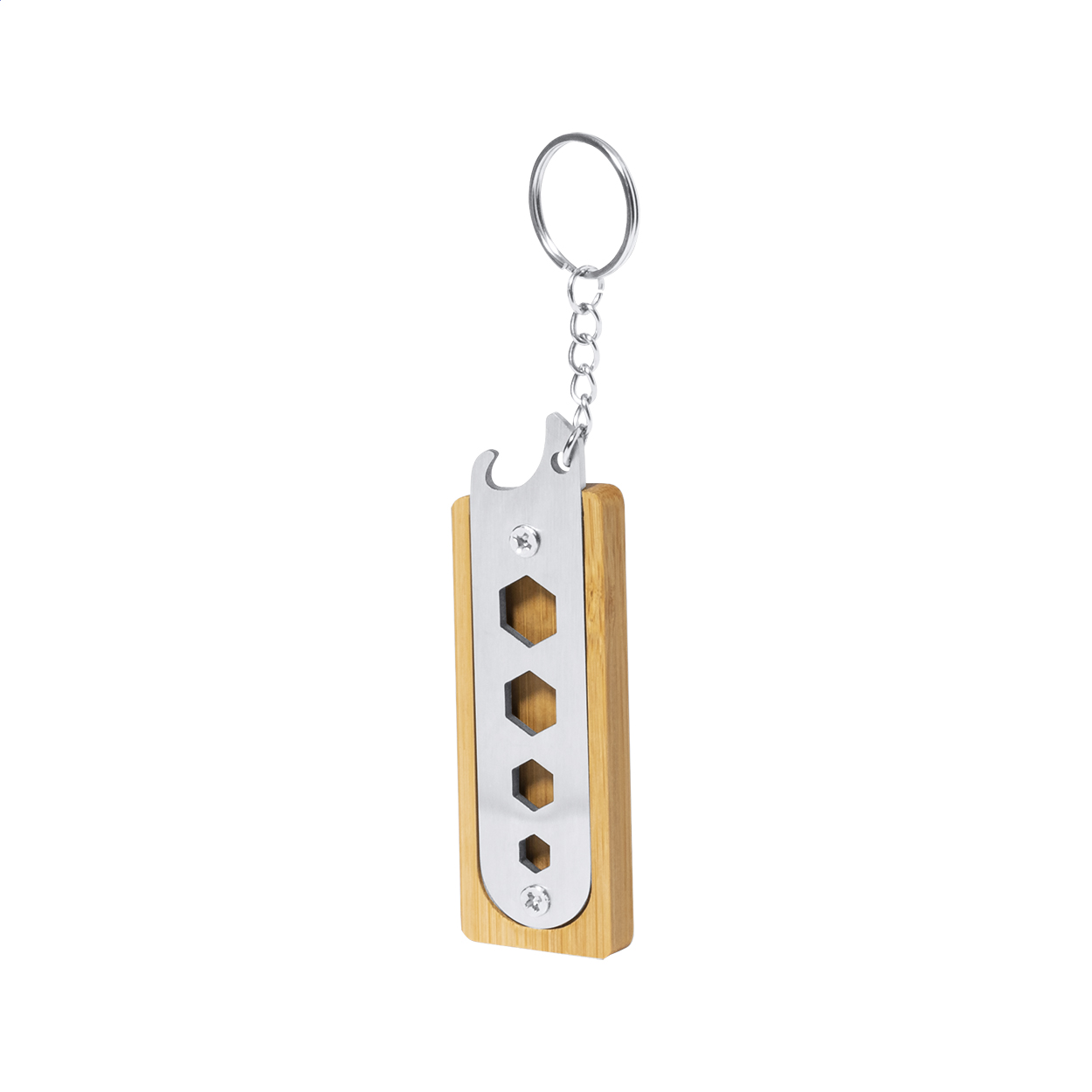 Porte-clés multi-outils Farina personnalisé en bambou et inox, décapsuleur
