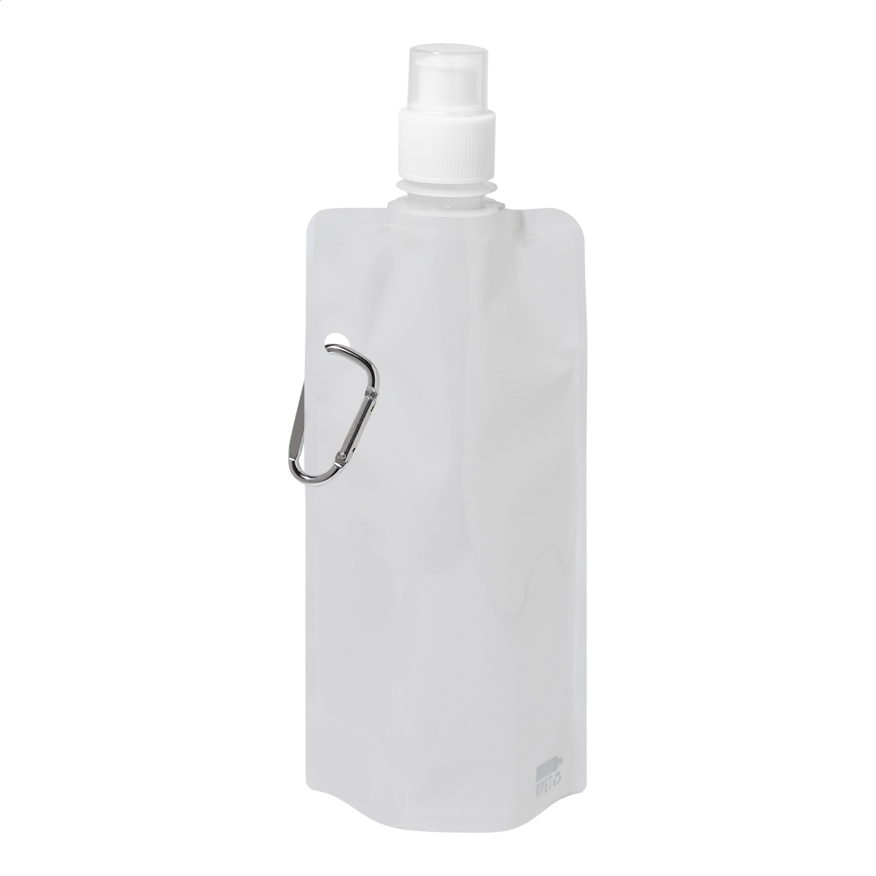 Gourde pliable Carabol personnalisée en RPET avec mousqueton, 500 ml