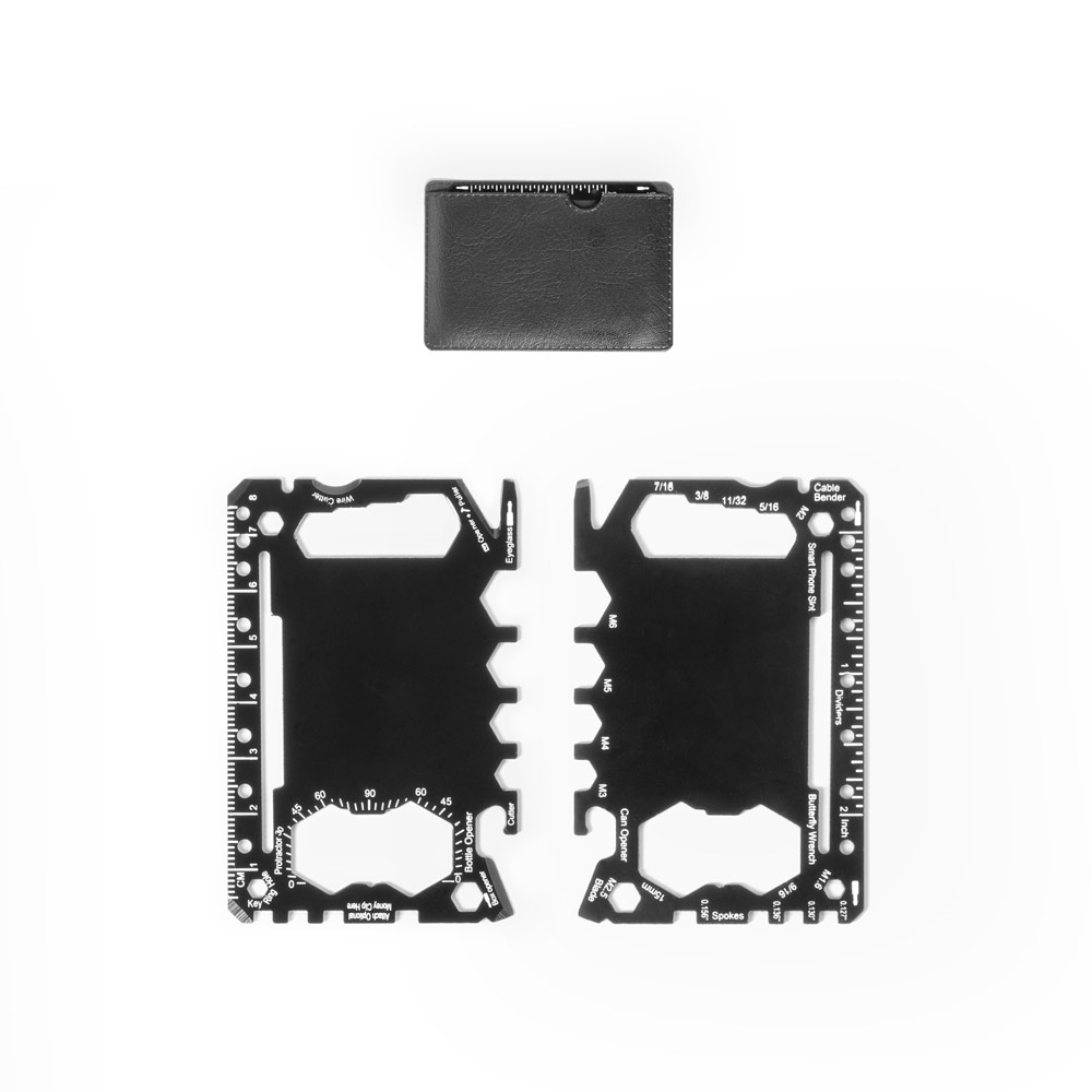 PEEBLES. Carte multifonction en acier inoxydable avec 8 fonctions