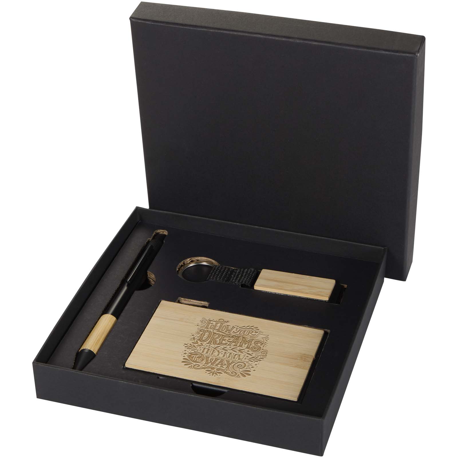 Stylo à bille Minka en aluminium recyclé RCS, porte-clés et porte-cartes RFID ensemble cadeau