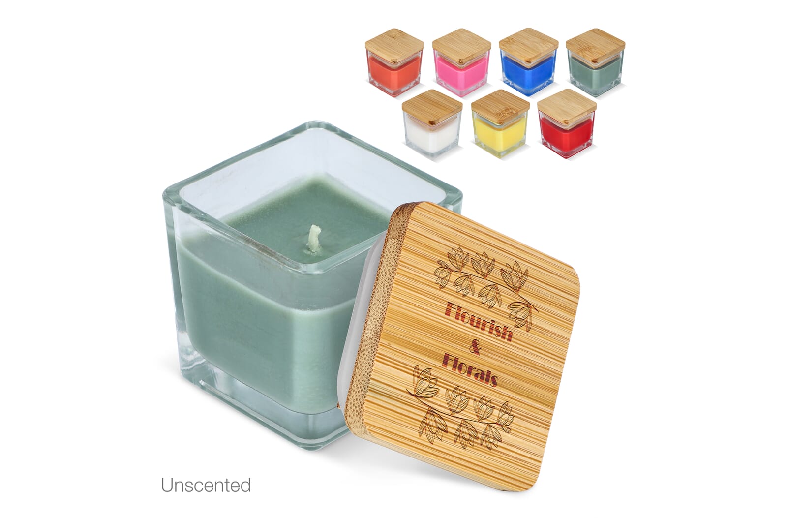 Bougie végétale Chakra personnalisée en pot en verre, couvercle bambou imprimé avec logo