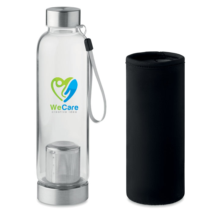 Gourde en verre personnalisée avec pochon 500ml - Delphine