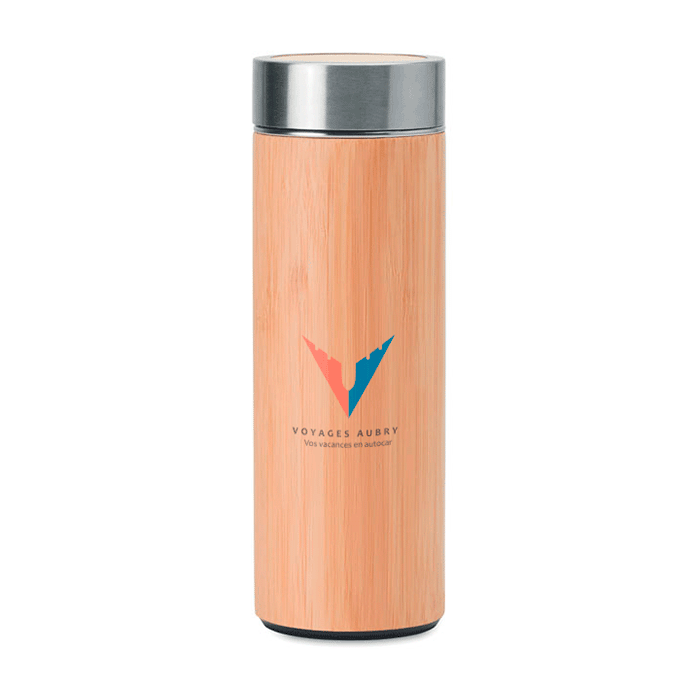 Gourde isotherme inox finition bamboo personnalisée 400 ml - François