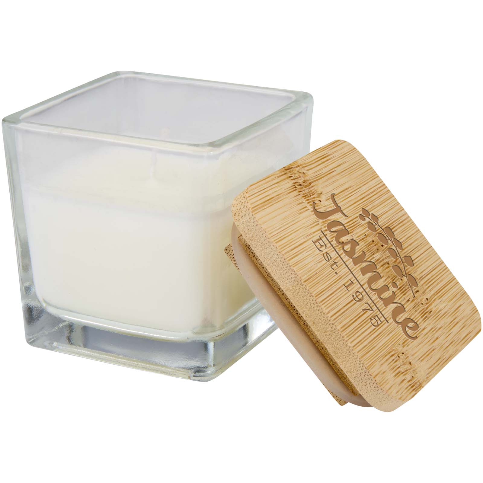 Bougie Parfumée Carrée en Verre avec Couvercle en Bambou - Oudezeele