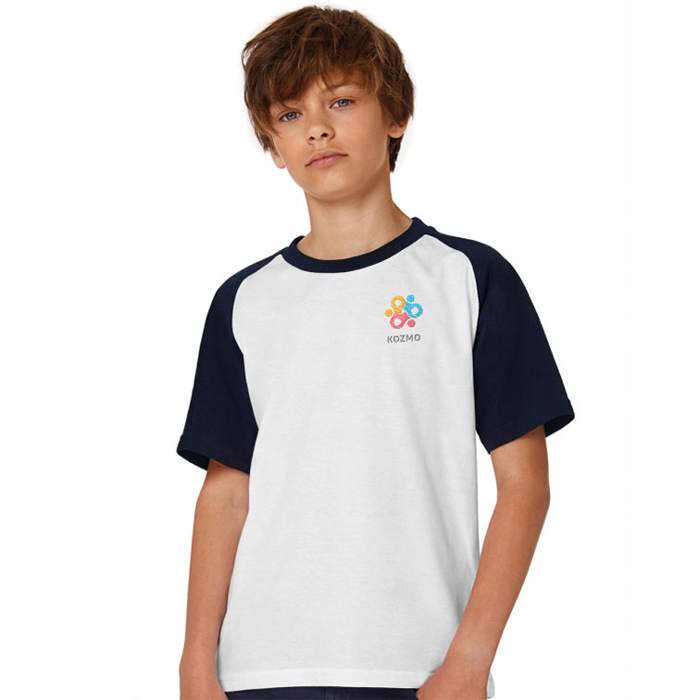 T-shirt brodé enfant bicolore col rond manches courtes 185 gr - Farkas - Zaprinta France