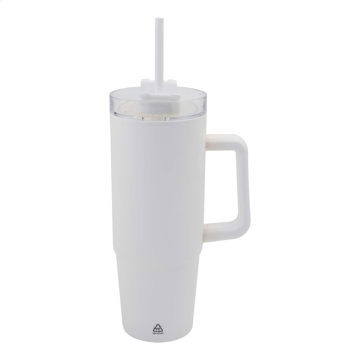 Mug isotherme Renley personnalisé en PP recyclé avec paille, 900 ml imprimé avec logo