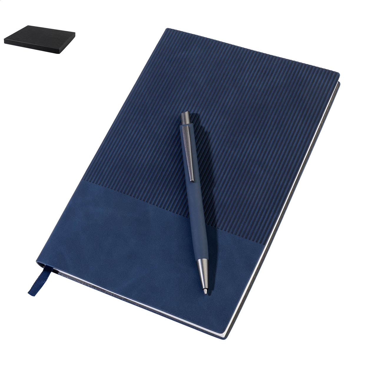 Coffret carnet Strium : carnet A5 en PU recyclé et stylo alu recyclé imprimé avec logo