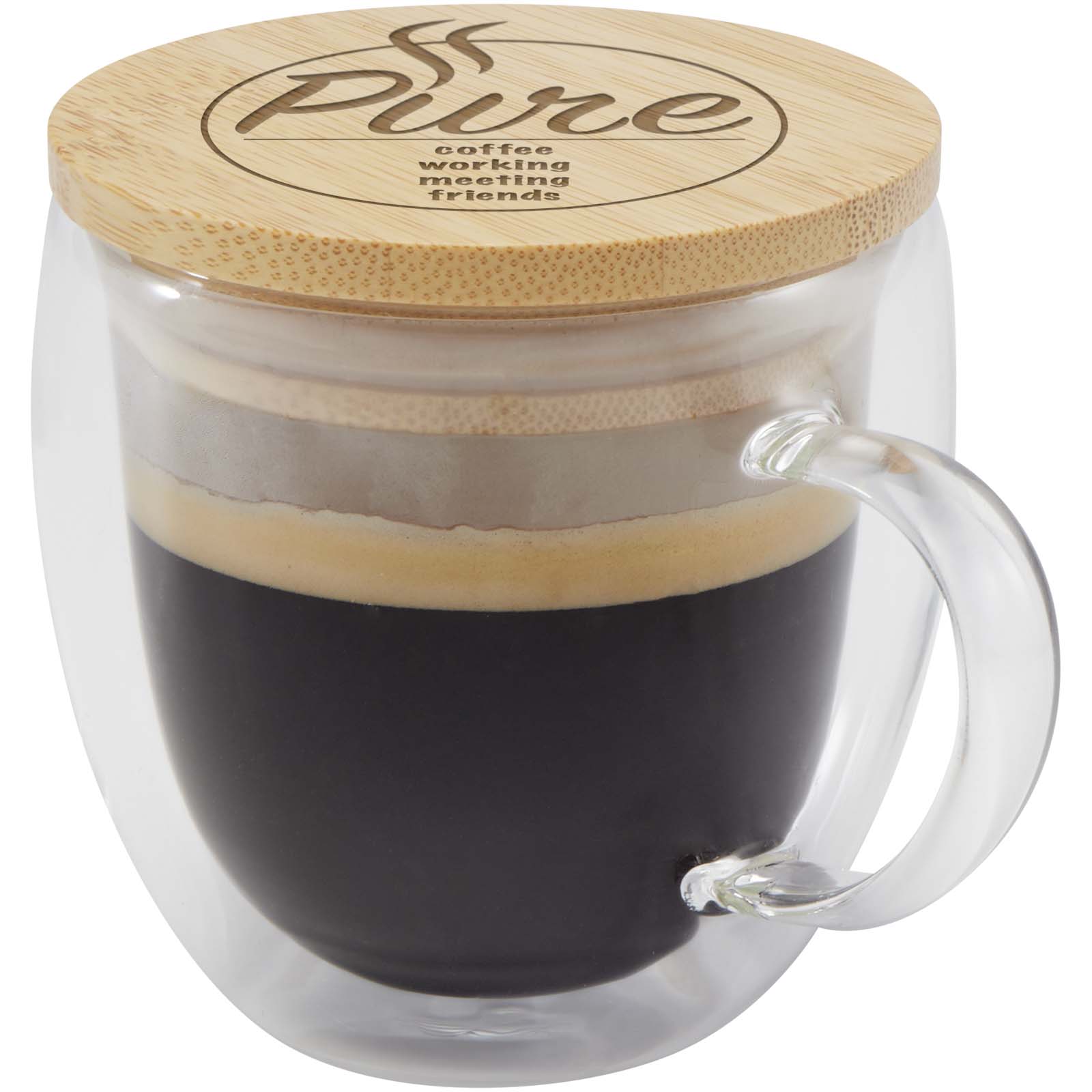 Tasse en verre Arlo 250 ml avec couvercle en bambou