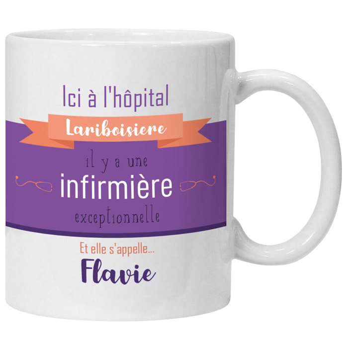 Mug infirmière personnalisé violet avec nom de l'hôpital et prénom au choix - Chimalis - Zaprinta France